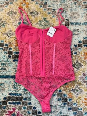 Free People pink lace corset bodysuit